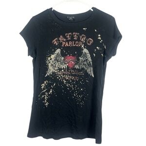 FANG Y2K Tattoo Parlor Rose Goth Emo Baby Tee Grunge Rose Graphic Medium